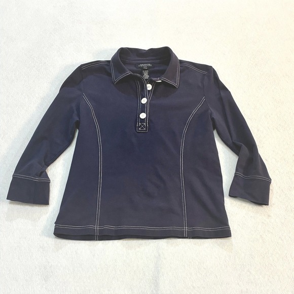 Jones New York Signature Tops - Jones New York Signature‎ Polo Top Cotton Contrast Stitch Navy Preppy Y2K P/M